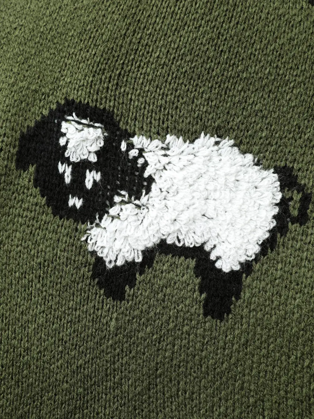 Flocked Lamb Curvy Hem Jacquard-Knit Cardigan