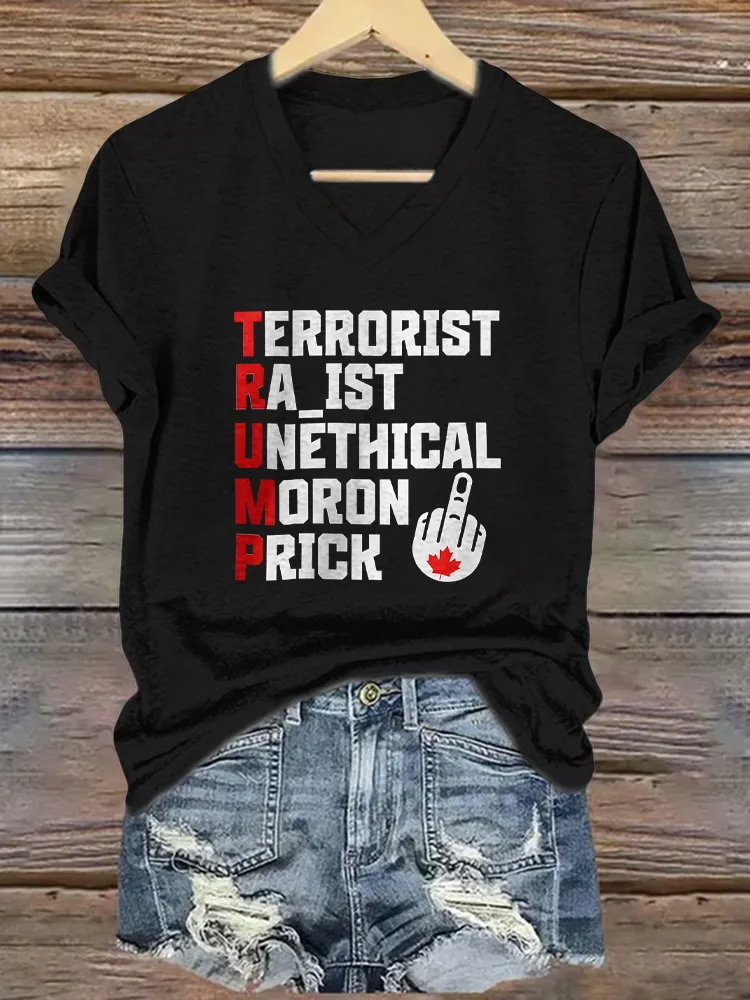 Women's Terrorist Raist Unethical Moron Prick Short Sleeves V-Neck Pure Cotton T-Shirt