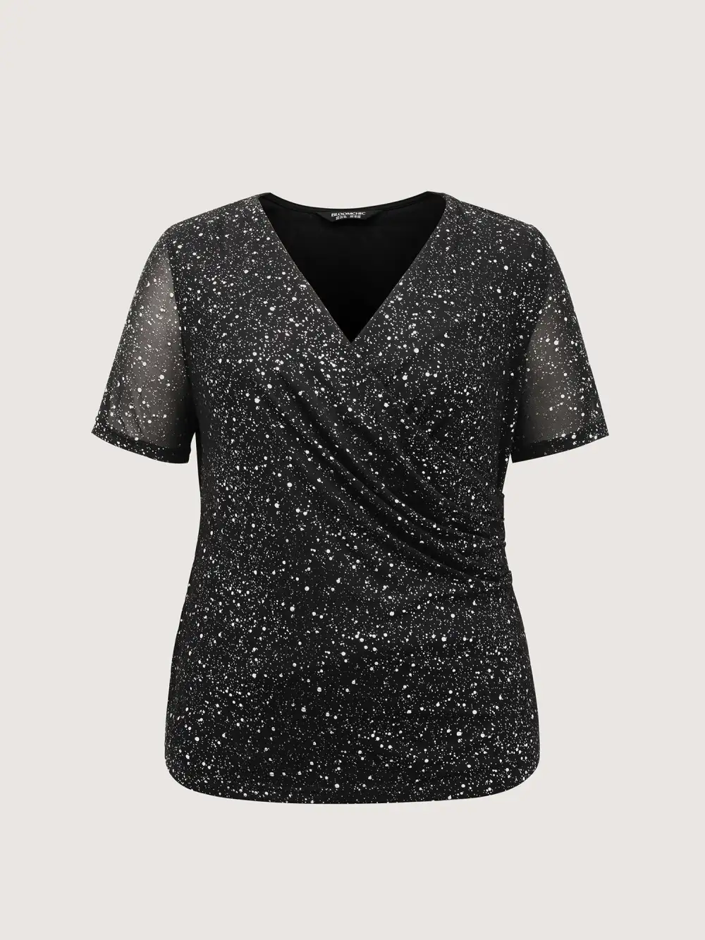 Shimmery Gold Stamped Sheer Sleeve T-Shirt