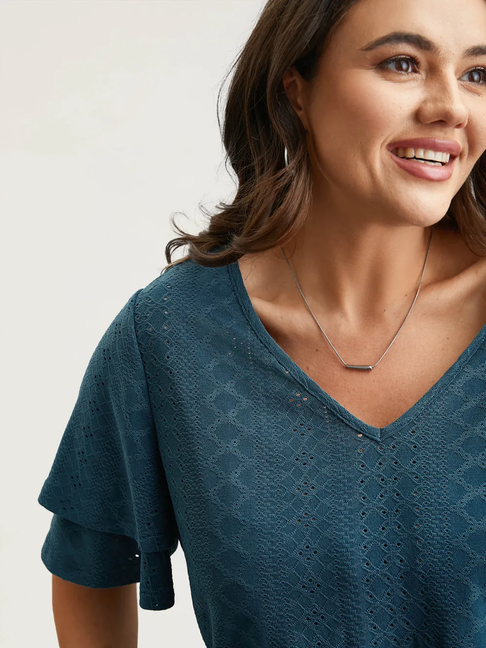 Jacquard Textured Lotus Leaf Sleeve Top
