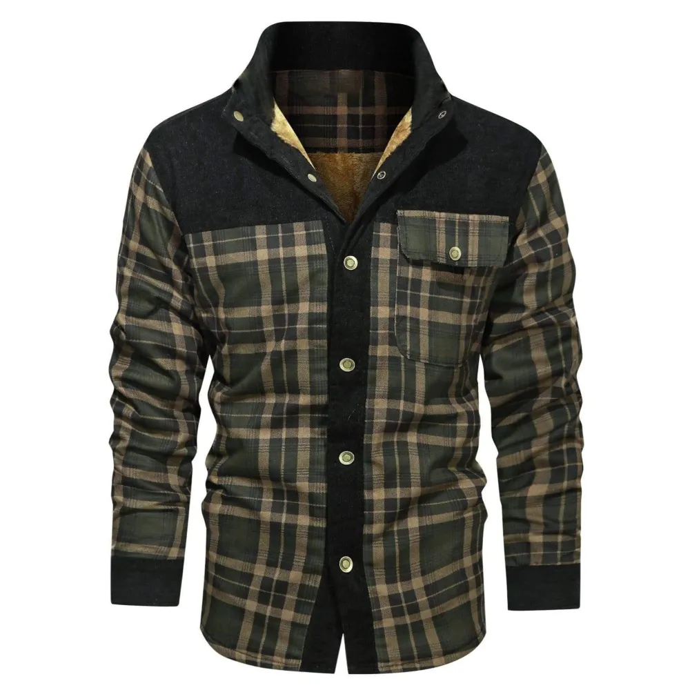 Men's Retro Check Pattern Stitching Warm Wanderer Jacket
