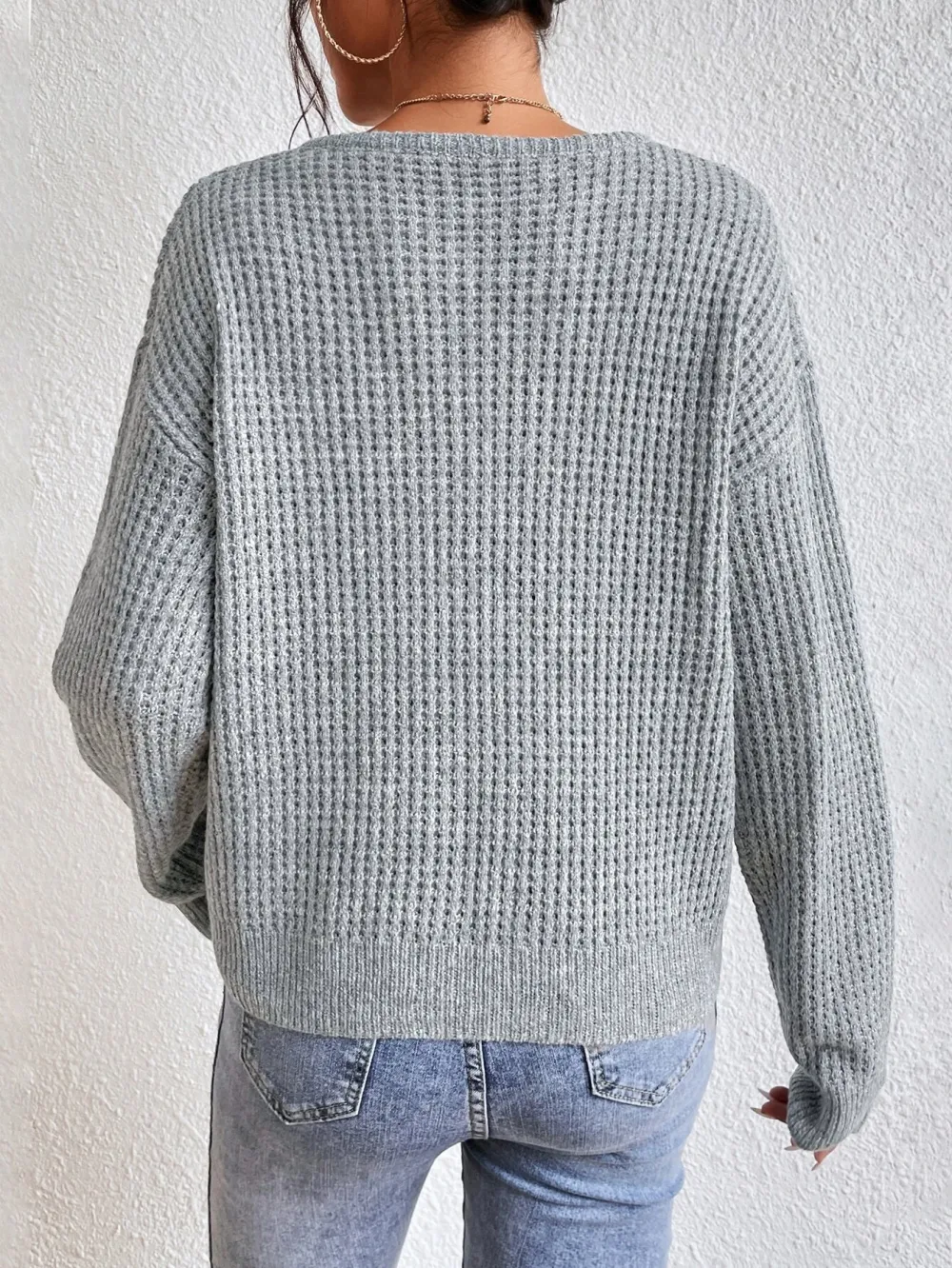 Frenchy Notched Neck Drop Shoulder Collar Detail Sweater