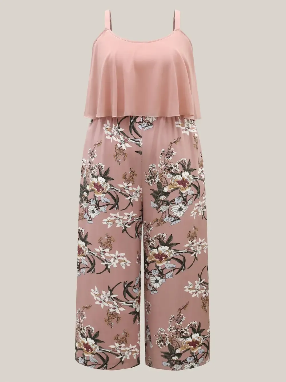 Large Flower Print Spliced Wide-Leg Jumpsuit