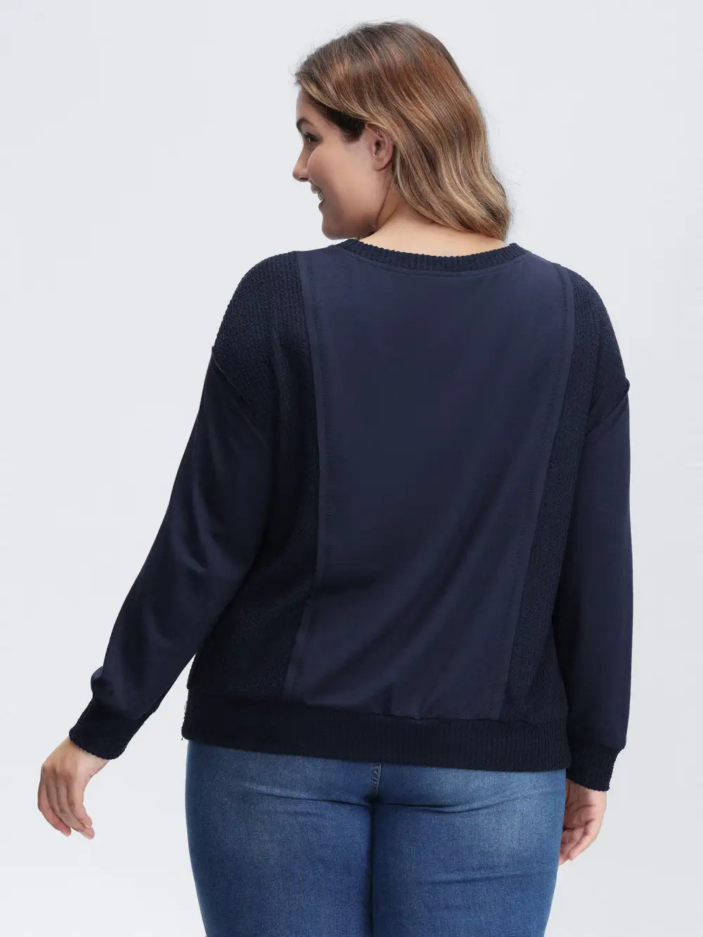 Crew Neck Textured Patchwork Sweatshirt