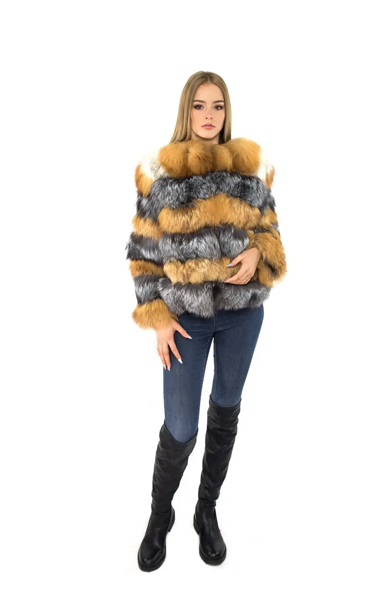 Silver And Red Fox Fur Coat Women’s