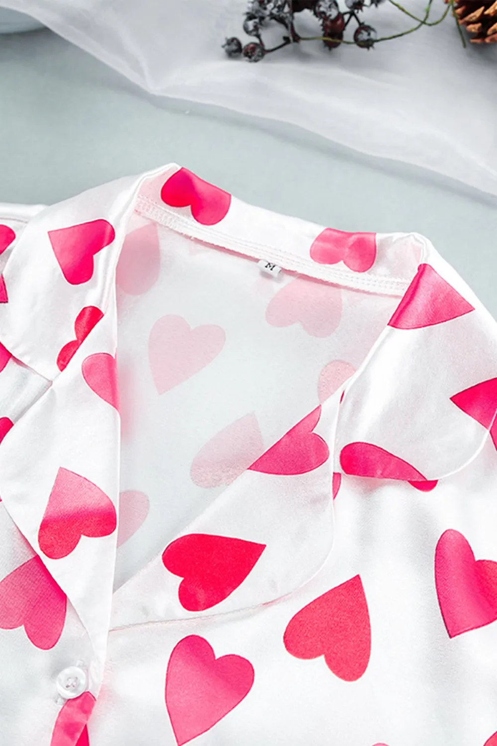 Peach Heart Print Shirt Two-Piece Shorts Set