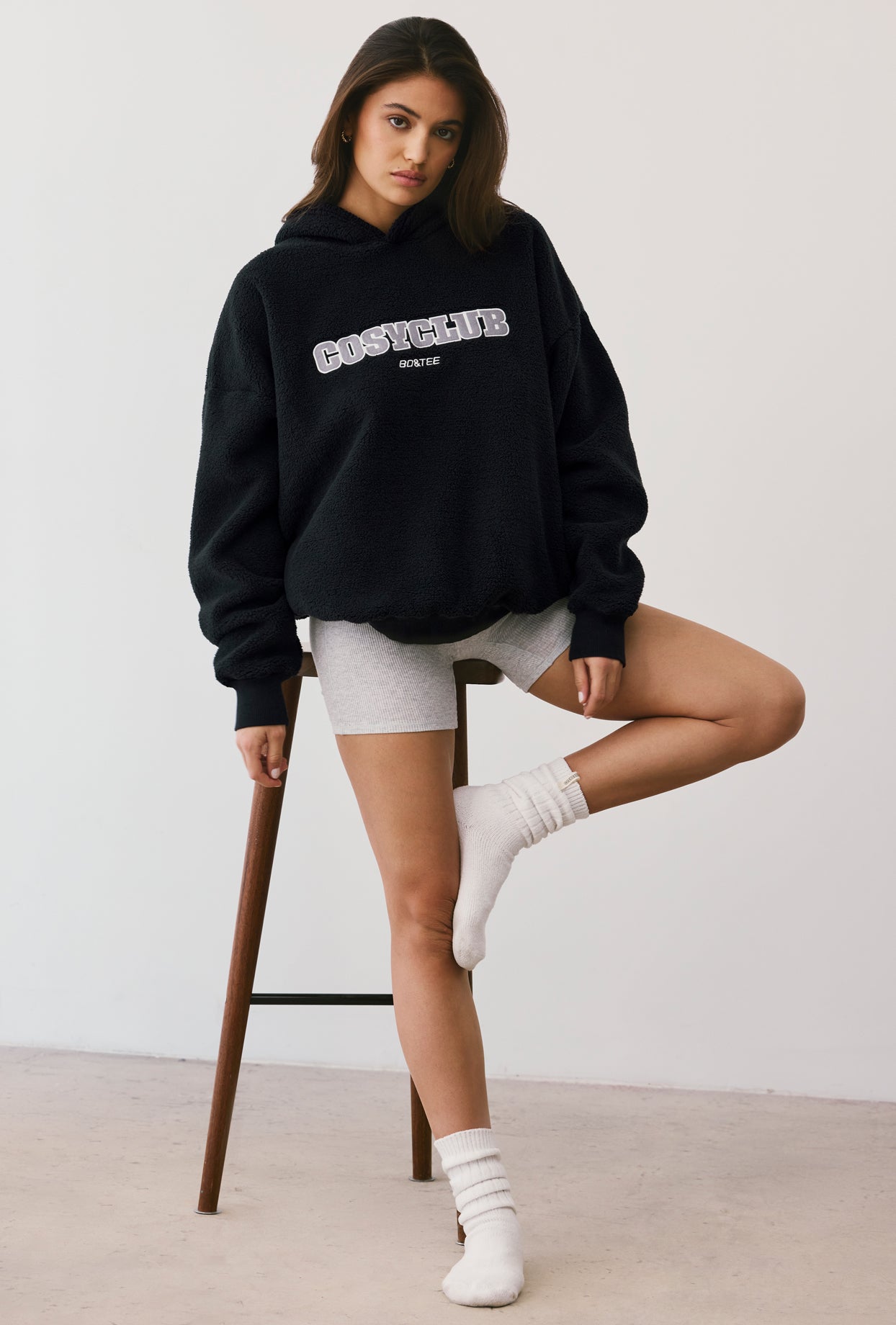 Lounge - Oversized Fleece Hooded Sweatshirt in Onyx