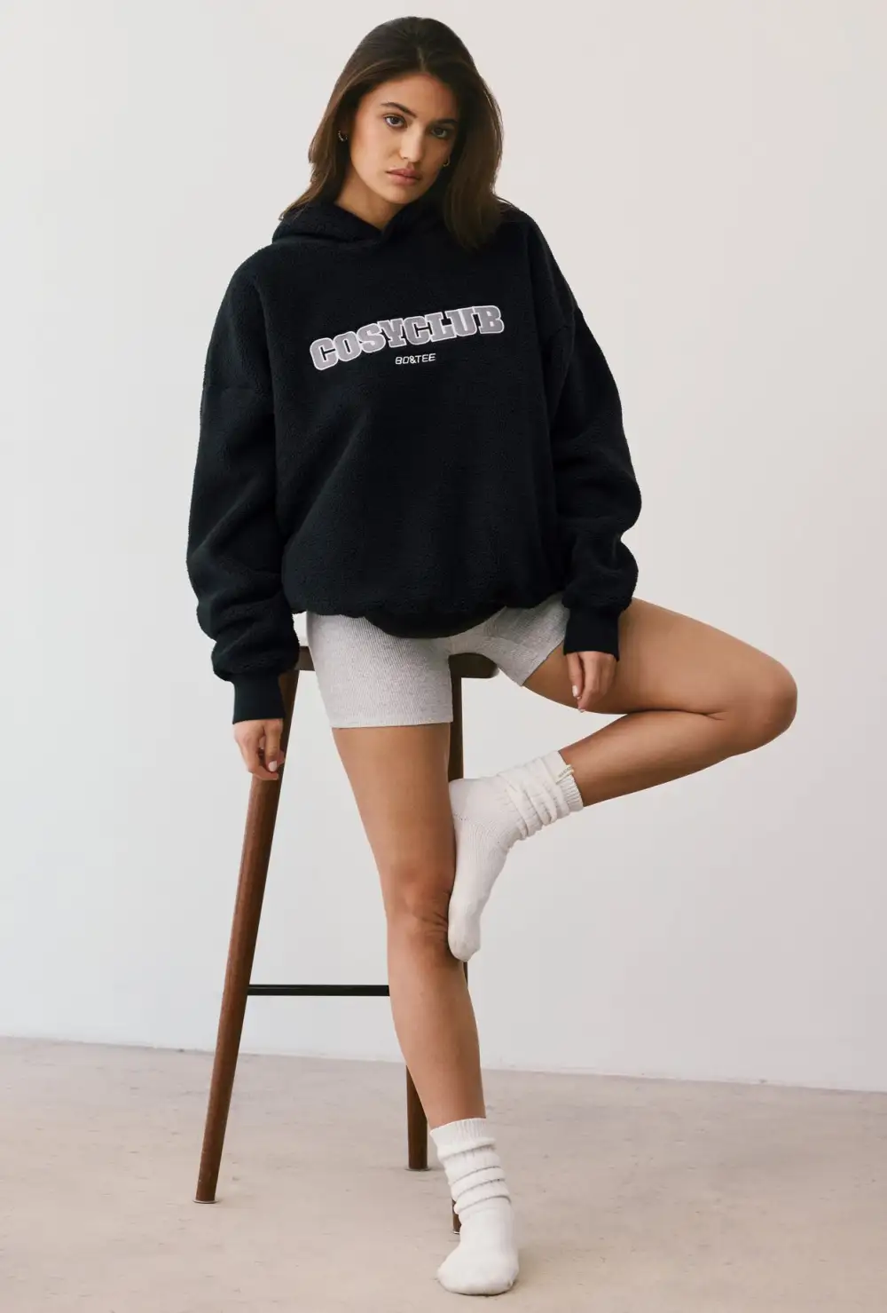 Lounge - Oversized Fleece Hooded Sweatshirt in Onyx