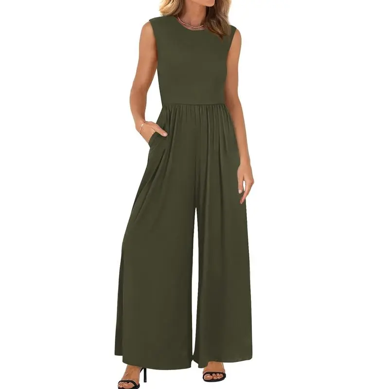 Women's Sleeveless Knit Jumpsuit – Wide Leg One-Piece Summer Outfit
