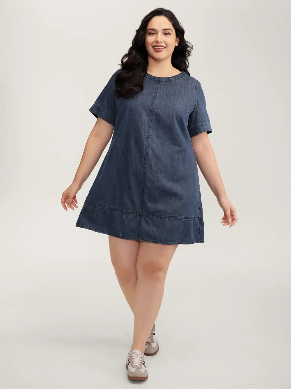 Denim Pockets Button Back Mini Dress