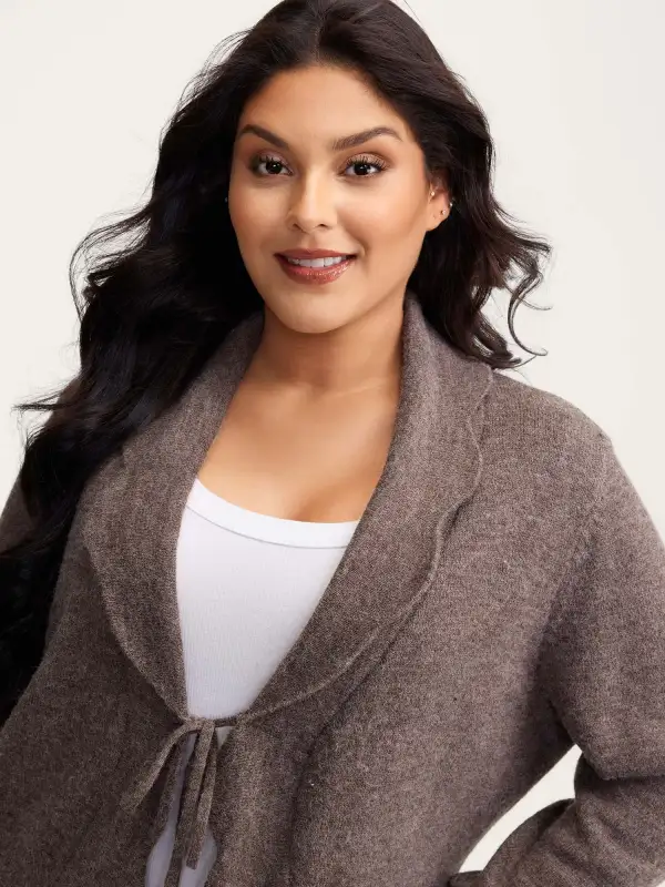 Wavy Arc Hem Tie-Front Knit Cardigan