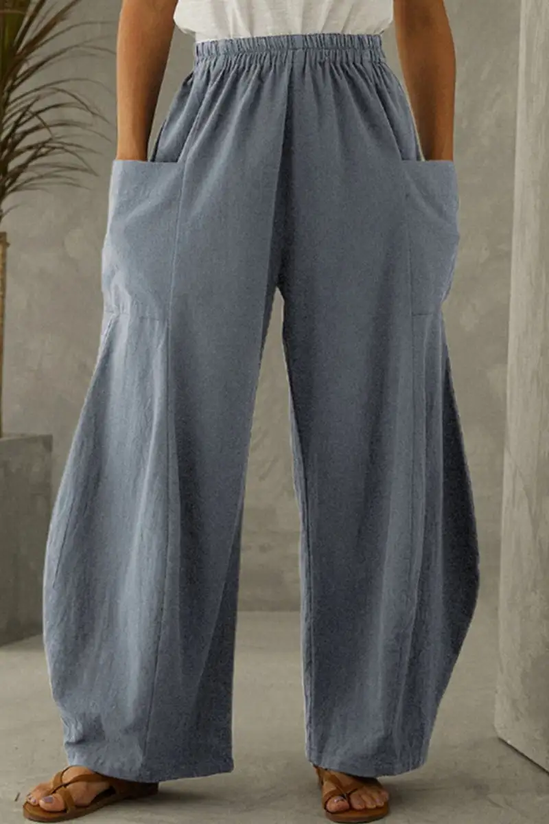 Casual Solid Pocket Loose Solid Color Bottoms