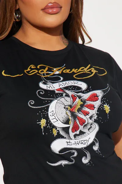 Ed Hardy Amor Rhinestone Mini Dress - Black