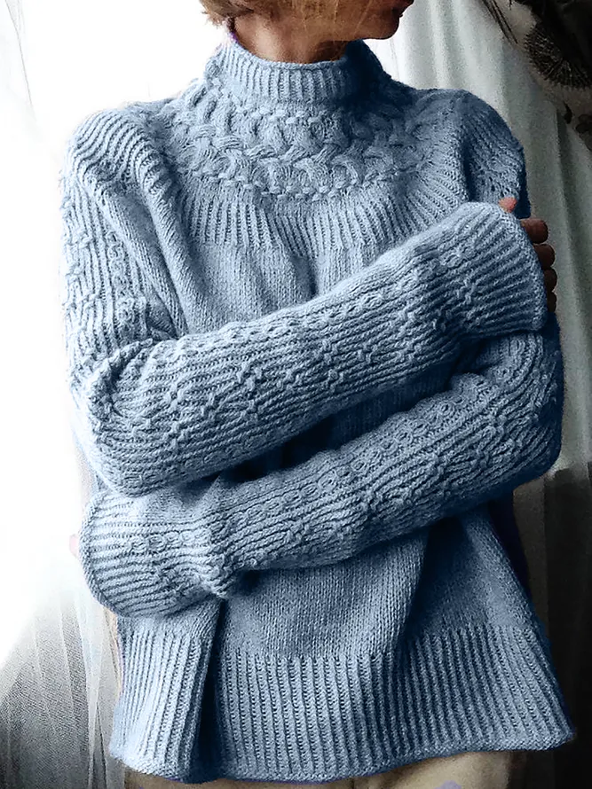 Knitted Plain Casual Sweater