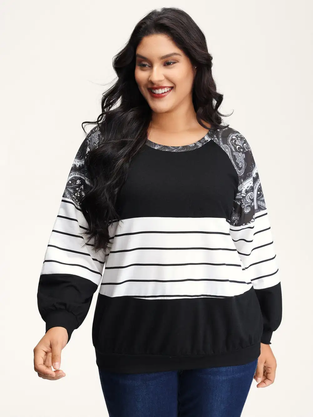 Supersoft Colorblock Paisley Print Sweatshirt