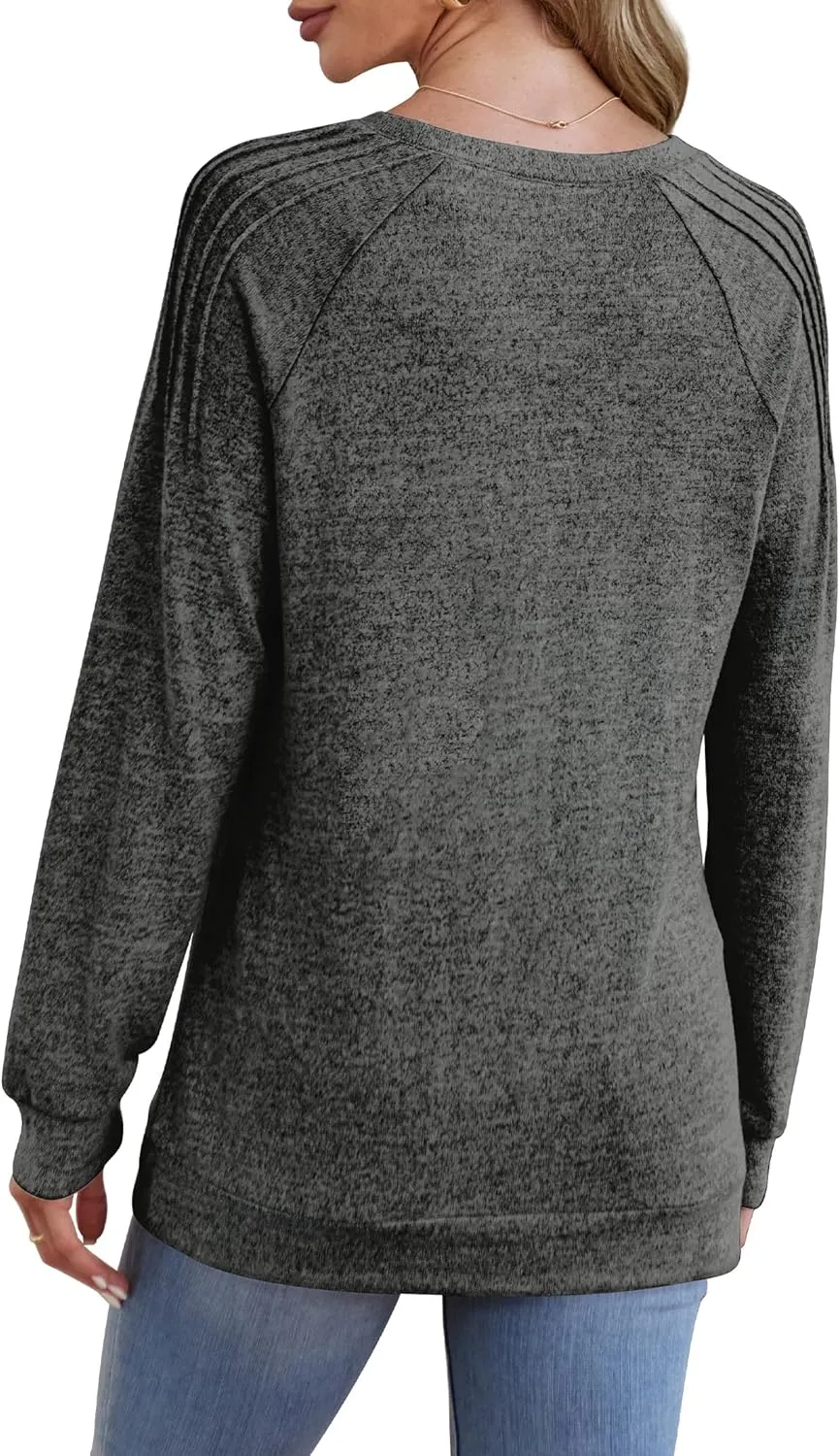 Sweatshirt for Women Crewneck Pleated Long Sleeve Shirts Tunic Tops Fashion 2024