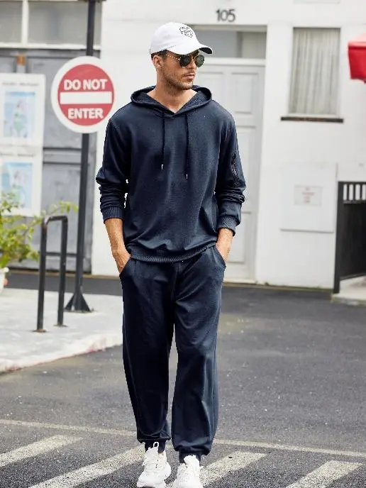 Men's Tracksuit Hoodie Set Hooded Athletic Sweatsuits Casual Running Jogging Sport Suit Sets Classic Menswear Cotton Elastic