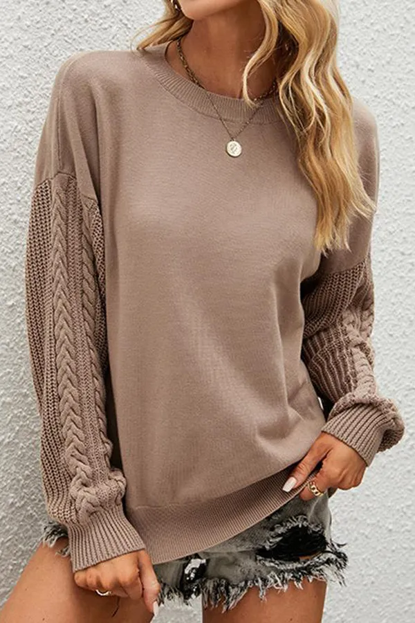 Solid Knitted Long Sleeve Crew Neck Sweater