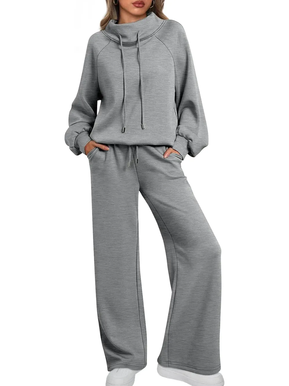 Lounge Sets for Women Sweatsuits 2 Piece Outfits 2024 Fall Drawstring Sweatshirt Wide Leg Sweatpants Tracksuit