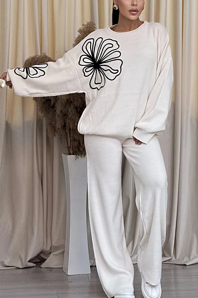 Women's Fashion Loose Floral Pattern Top & Pants Two-Piece Set