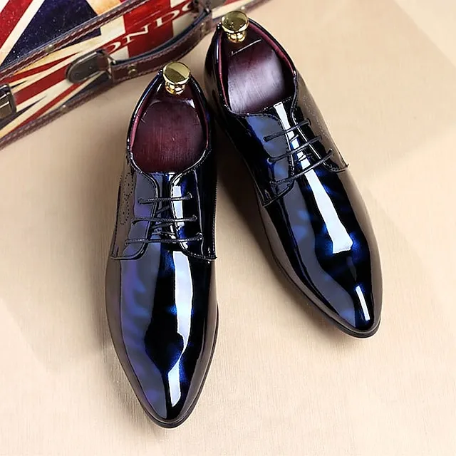 Men's Oxfords Dress Shoes Business Classic British Daily Party & Evening Office & Career Patent Leather Breathable Wear Proof Black Burgundy Royal Blue Summer Spring Fall