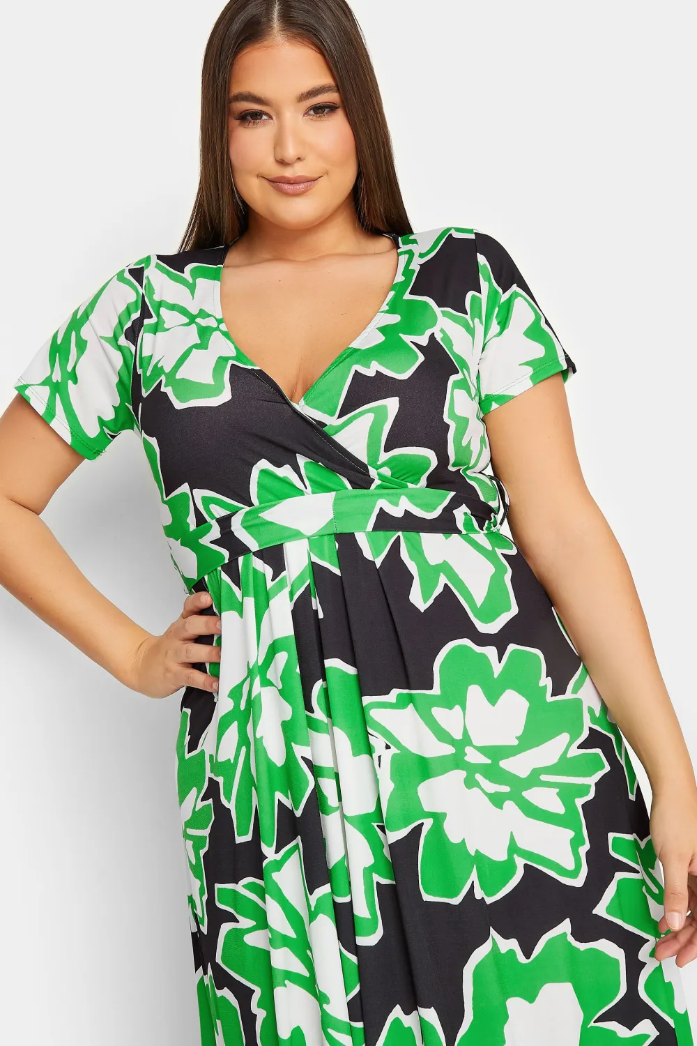YOURS Curve Black Floral Print Wrap Front Midaxi Dress
