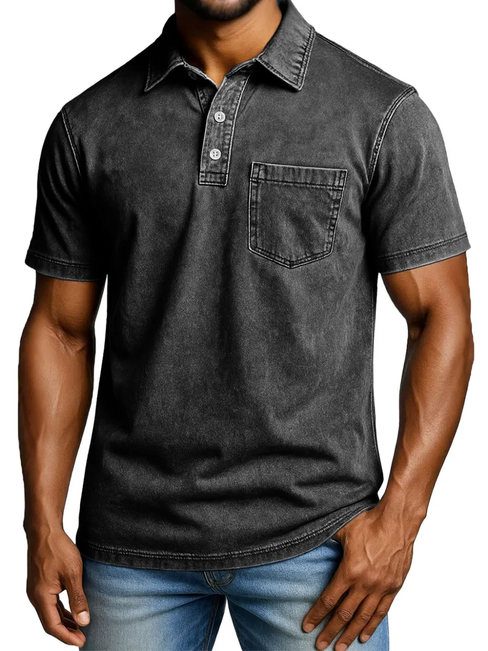 Men's Fashion Outdoor Retro Distressed Short-sleeved Pocket Polo Shirt 