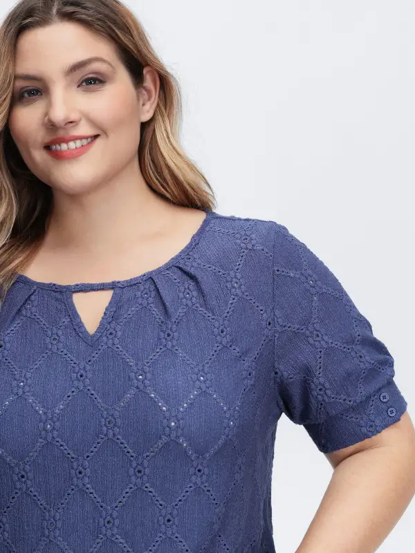 Textured Cut-Out Neckline T-Shirt