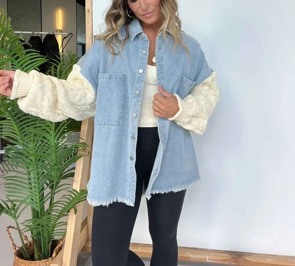 Fall Crush Sweater Sleeve Shacket Denim