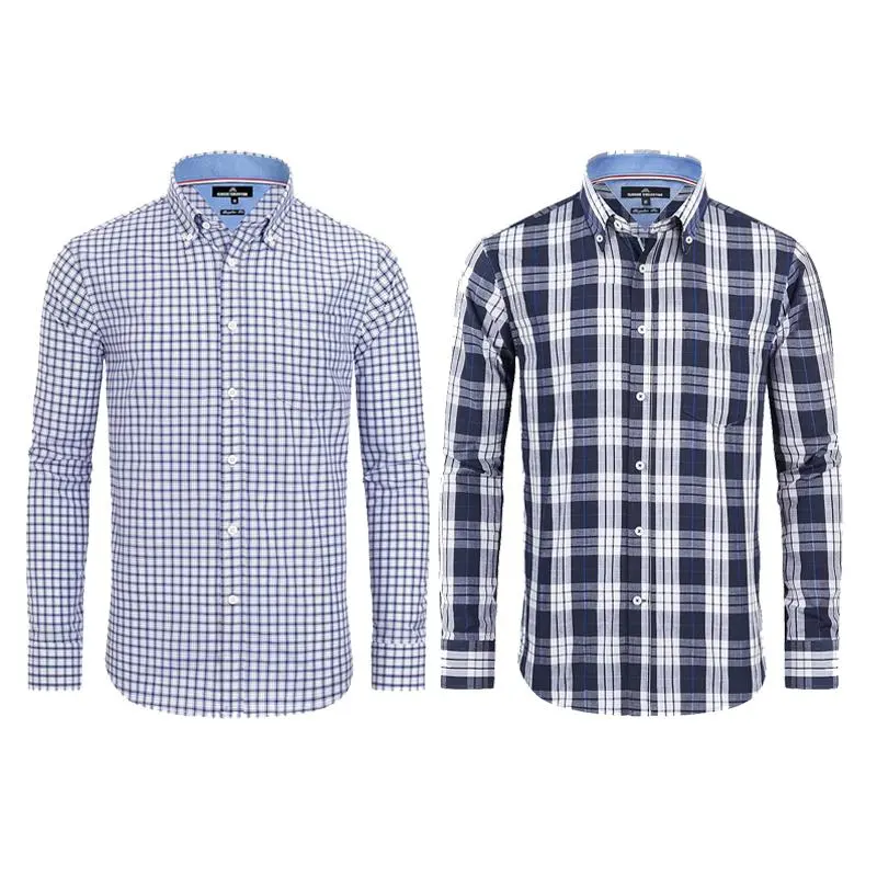 Men's Plaid Button Down Shirts Cotton Long Sleeve Dress Shirts Regular Fit Gingham Shirts Top Menswear