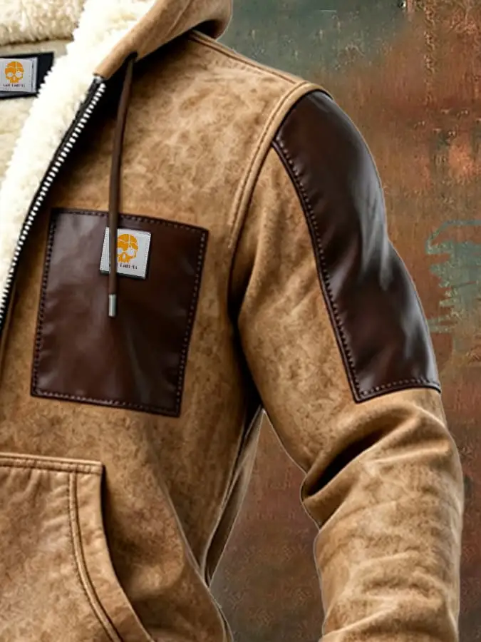 Men's Vintage Suede and Leather Multi-Pocket Outdoor Jacket