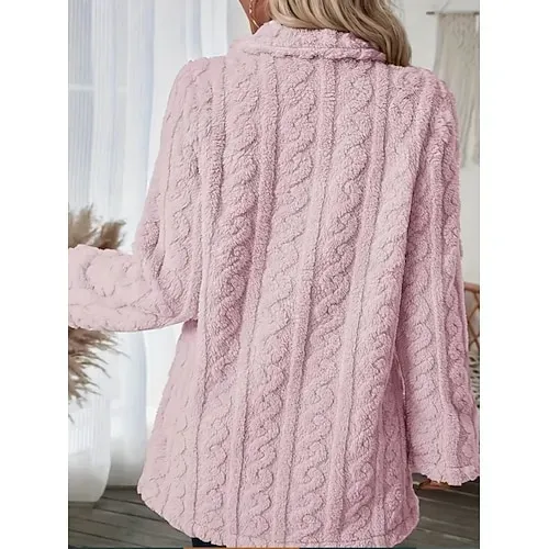 Women's Fleece Jacket Casual Jacket Hoodie Jacket Comfortable Breathable Zipper Pocket Casual Solid Color Vacation Street Casual Daily Wear Zipper Regular Hooded Regular Fit Long Sleeve Outerwear