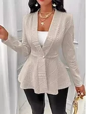 Women's Blazer Office / Career Daily Fall Winter Regular Coat Regular Fit Windproof Breathable Stylish Lady Jacket Long Sleeve Plain Ruffle Black White Pink