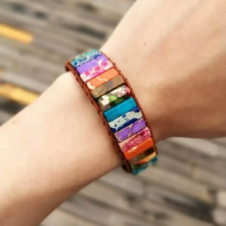 7 Chakra Tube Bracelet-Spiritual Yoga Meditation Energy Protection Balance Bracelet-Natural Healing Gemstone Bracelet-Mental Health Gift