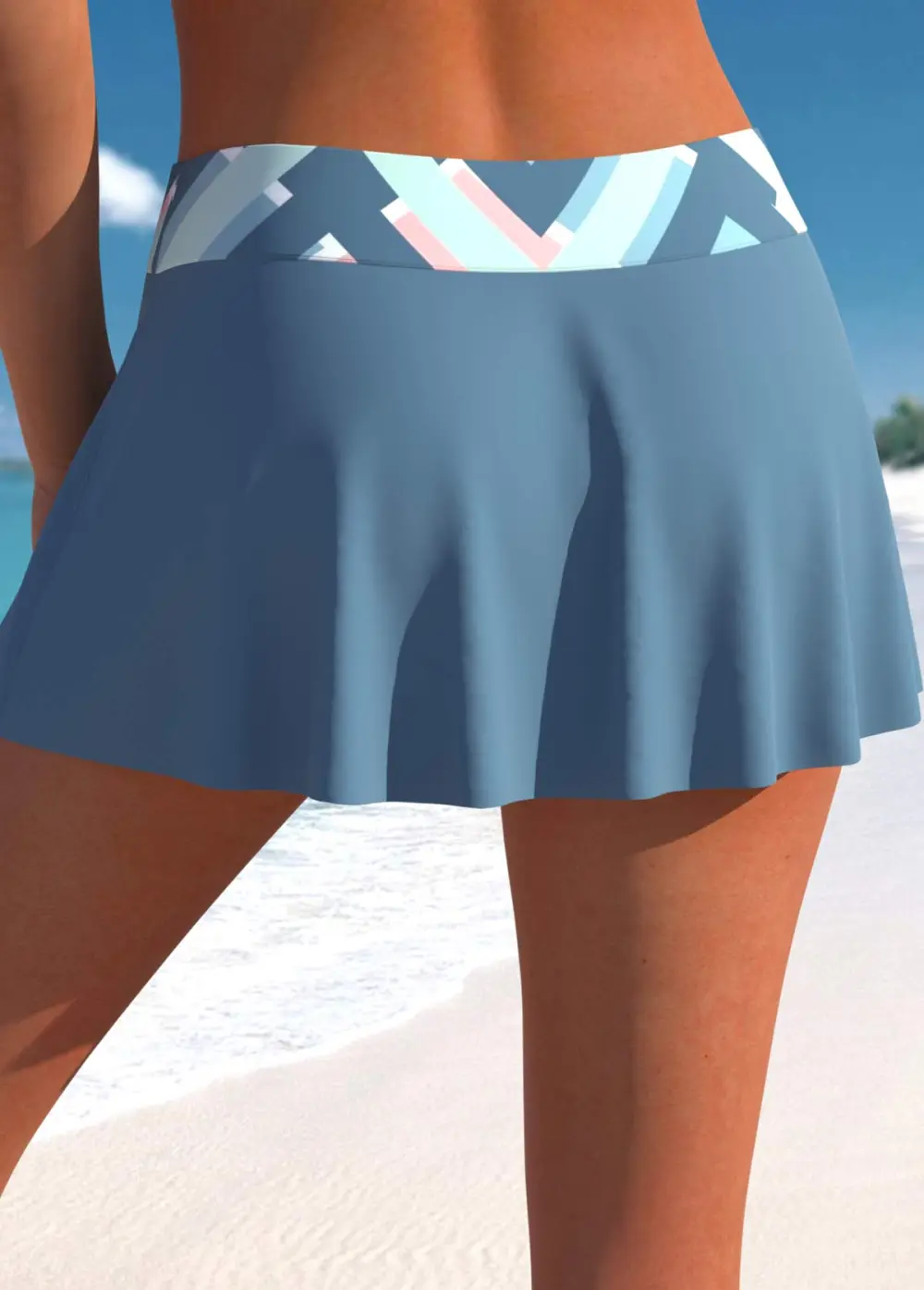 Gray-blue geometric square print Tankini Top