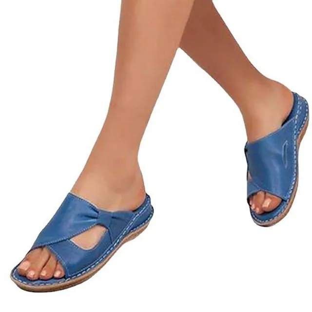 Women's Sandals Slippers Mules Wedge Sandals Plus Size Handmade Shoes Daily Beach Solid Color Summer Wedge Heel Open Toe Classic Casual Minimalism Faux Leather Loafer Black Pink Blue