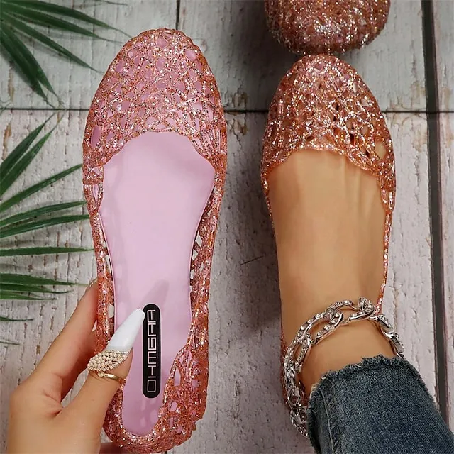 Women's Sandals Comfort Shoes Jellies Shoes Daily Beach Summer Flat Heel Round Toe Elegant Casual PVC Loafer Solid Color Black 20L Pink Blue