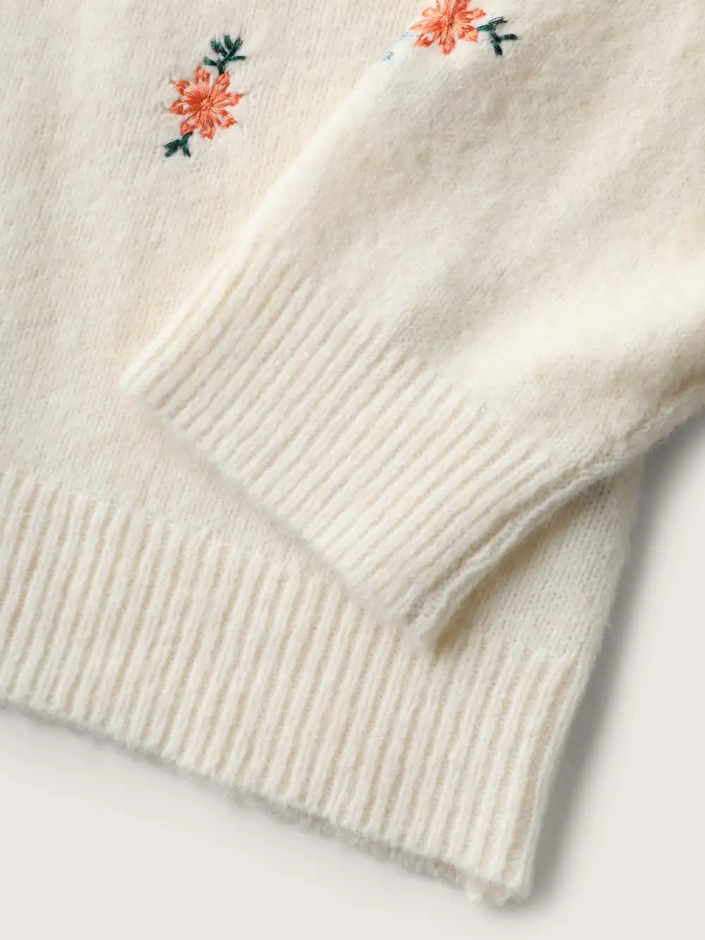 Micro Floral Embroidery Ribbed Hem Pullover