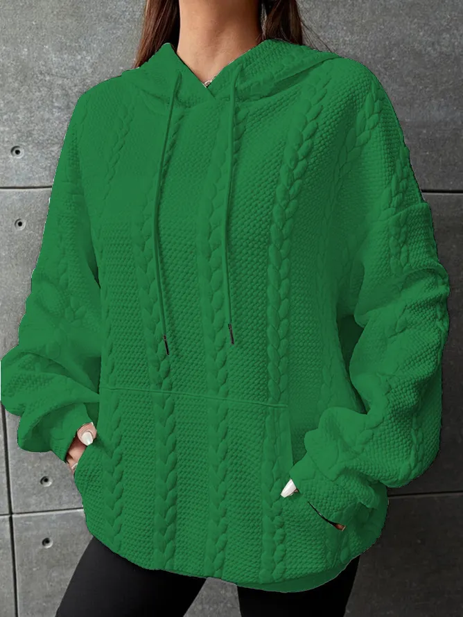 Casual Loose Plain Hoodie Long sleeve Sweatshirt.
