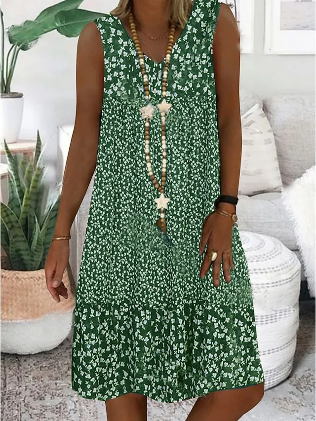 Women's Casual Dress Shift Dress Tank Dress Floral Ditsy Floral Print V Neck Midi Dress Basic Classic Daily Date Sleeveless Summer Spring