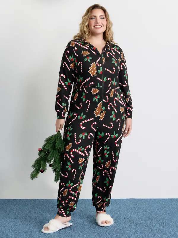 Holiday Everything Pockets Zipper Lounge Jumpsuit