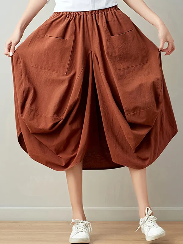 Artistic Retro Ramie Cotton 6 Colors Loose Irregular Elasticity Skirt