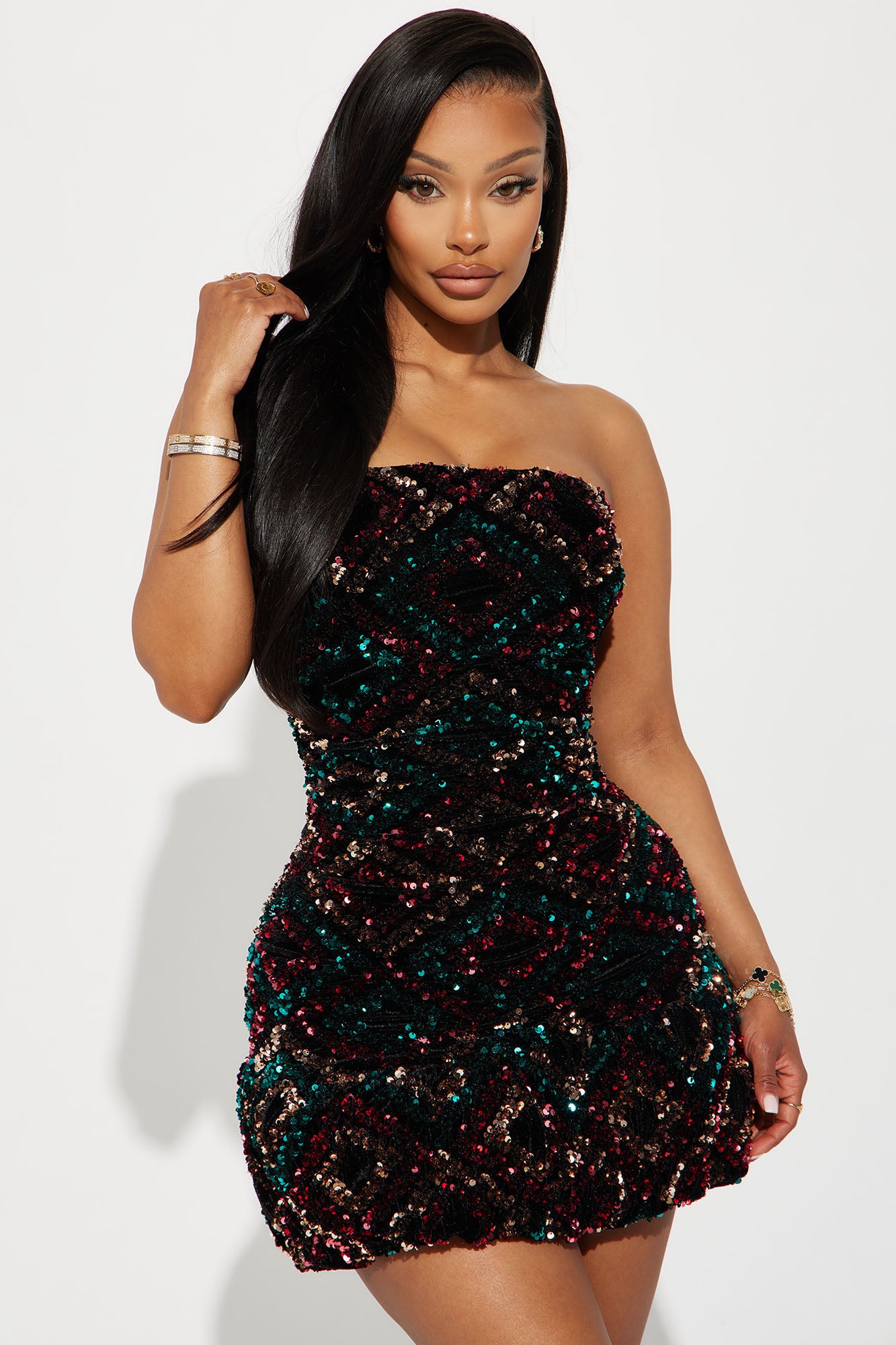 Cleo Sequin Mini Dress - Teal/combo