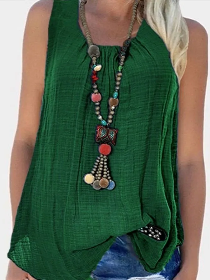 Casual Crew Neck Solid Color Sleeveless Tank Top