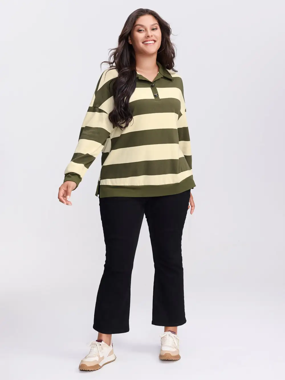 Pure Cotton Stripe Polo Collar Sweatshirt