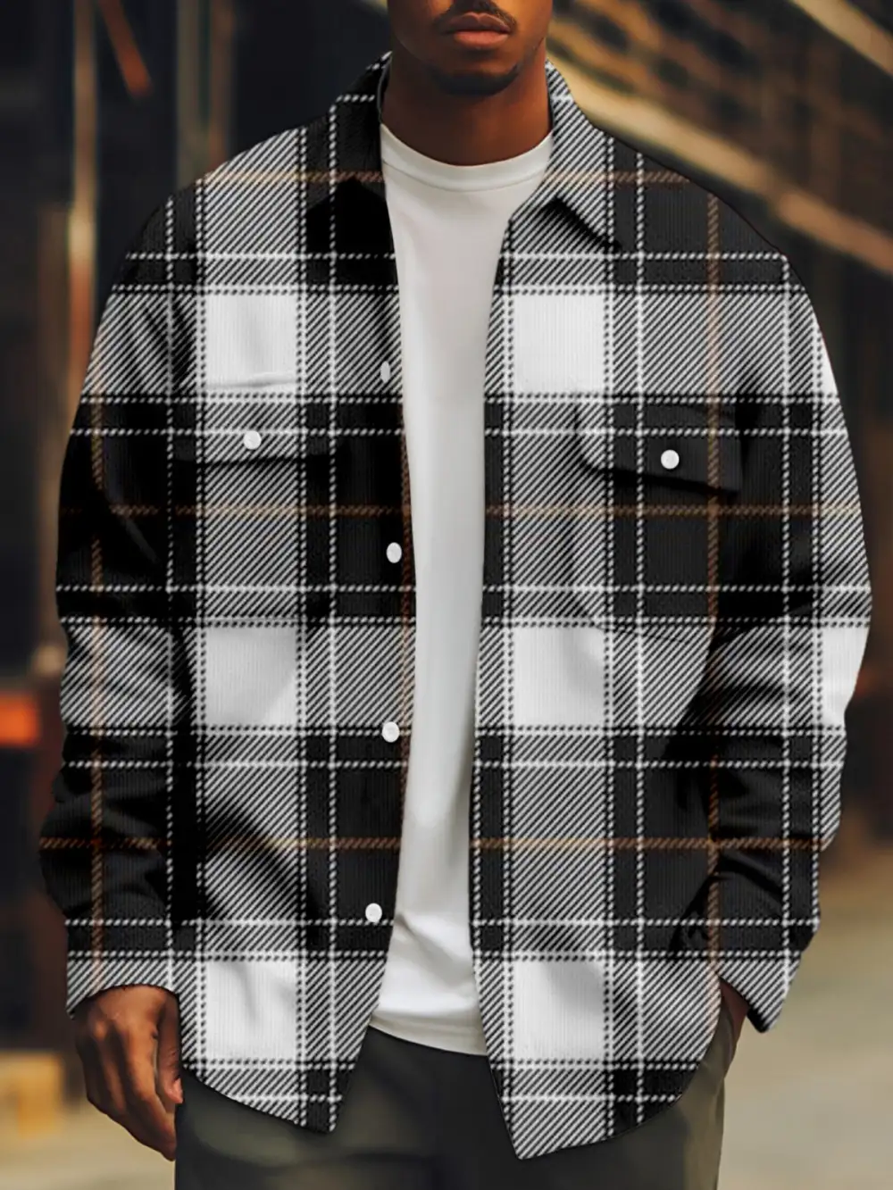 Men's Corduroy Geometric Retro Print Shirt Jacket