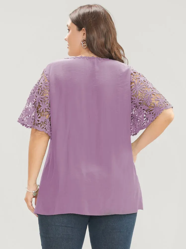 Plain V Neck Floral Patchwork Blouse