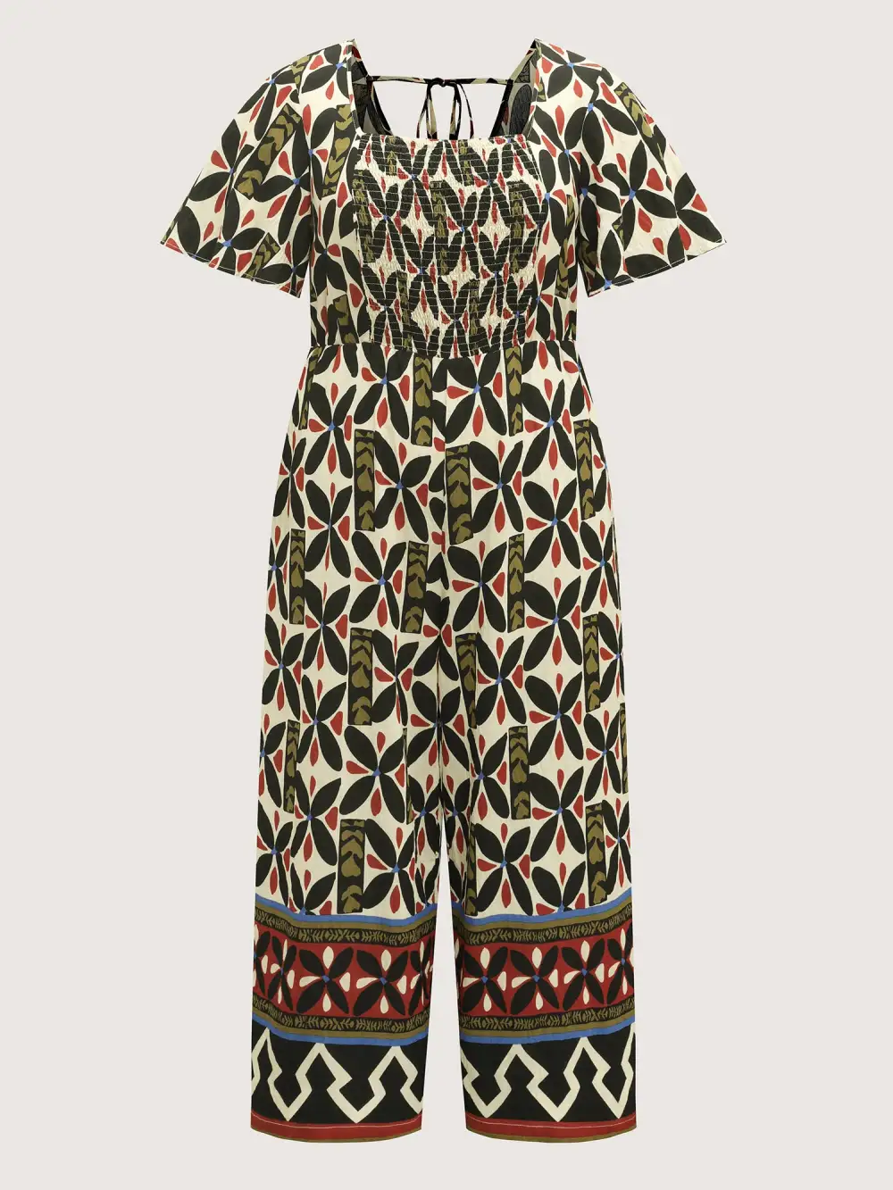 Retro Chic Print Shirred Bodice Jumpsuit