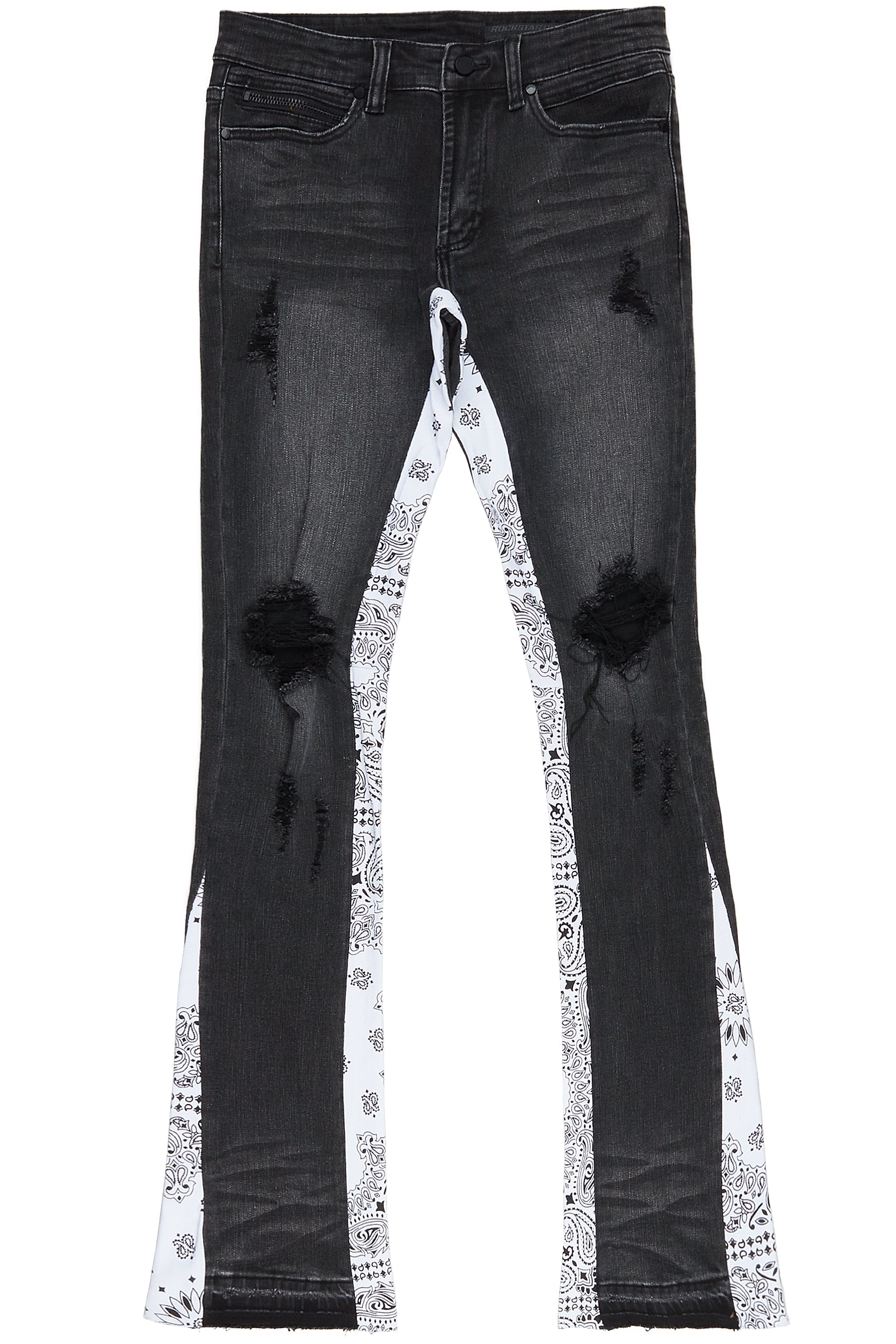 Wiz Dark Grey/White Stacked Flare Jean