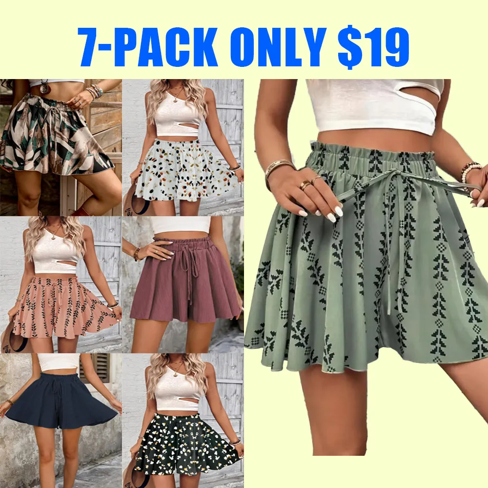 Women's Bohemian Knot Front Shorts – Casual All Over Print Summer Bottoms